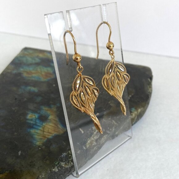 Dyadema Italy Gold Vermeil Sterling Silver 925 Diamond Cut Dangle Drop Earrings - Picture 5 of 16